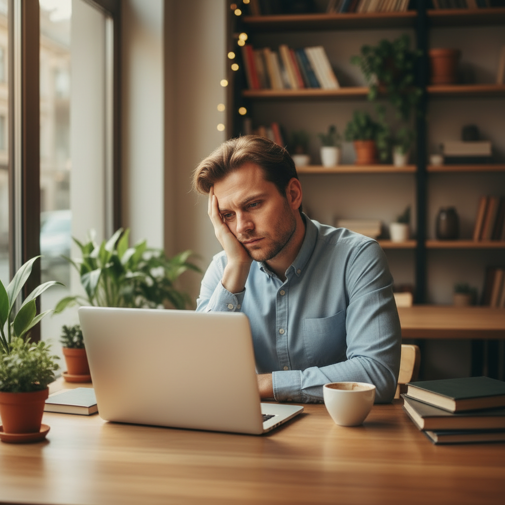 Homme fatigué, difficulté à travailler, difficulté à se concentrer et réfléchir.