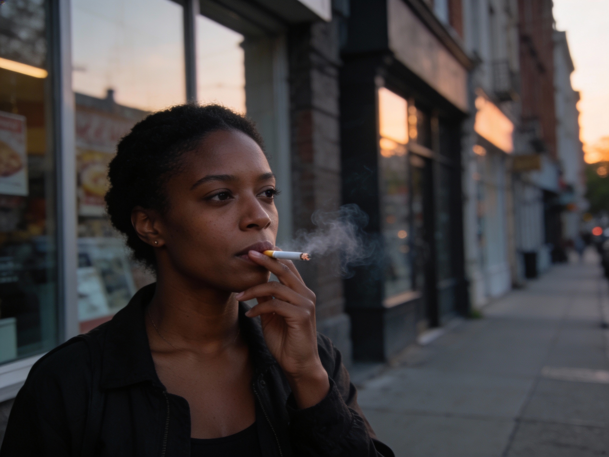 Femme qui fume, cigarette, fume dehors