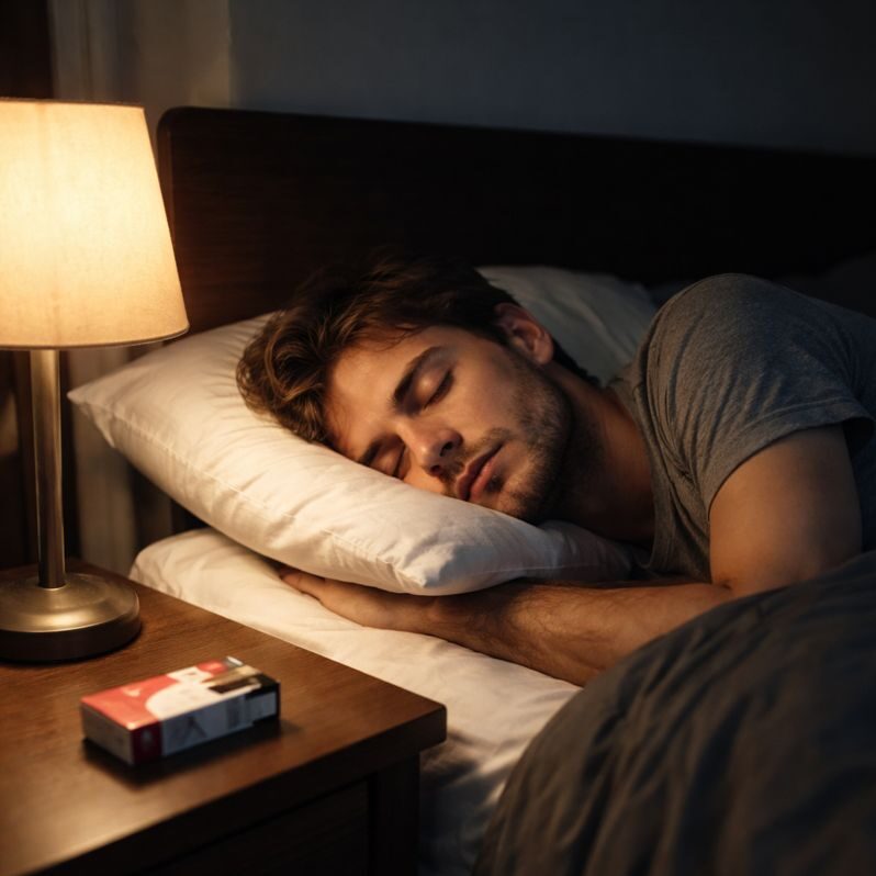 Homme fumeur qui dort, chambre, sommeil ok