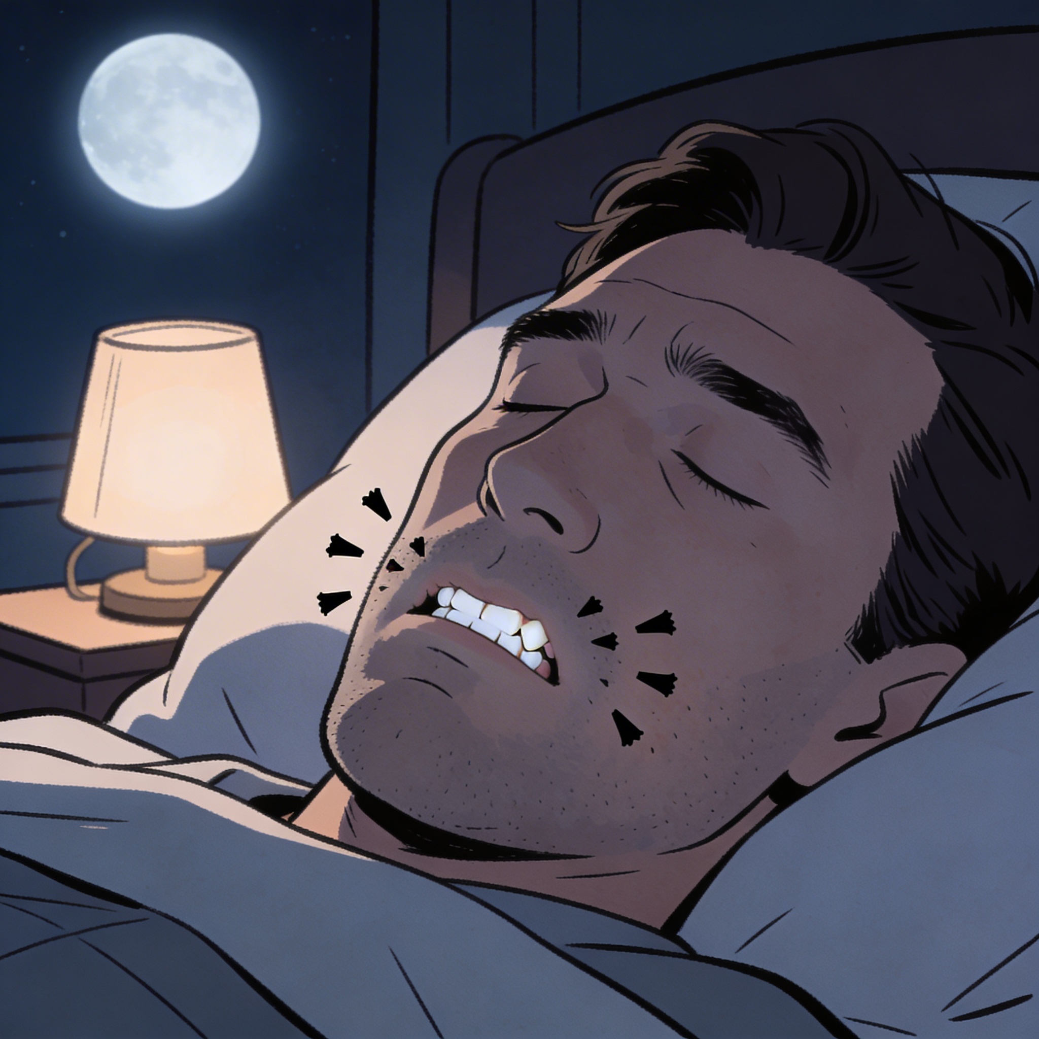 Homme, grincement de dent, bruxisme, nuit agitée