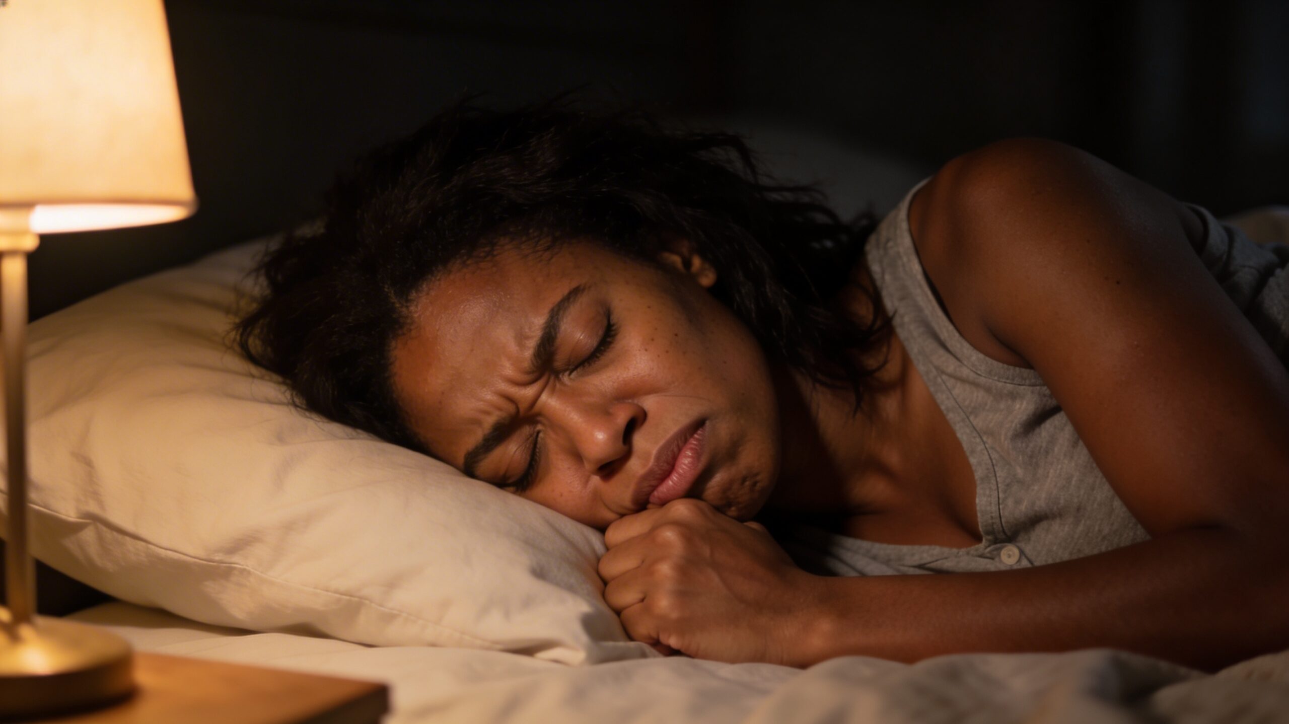 Femme qui dort, grince des dents, nuit agitée