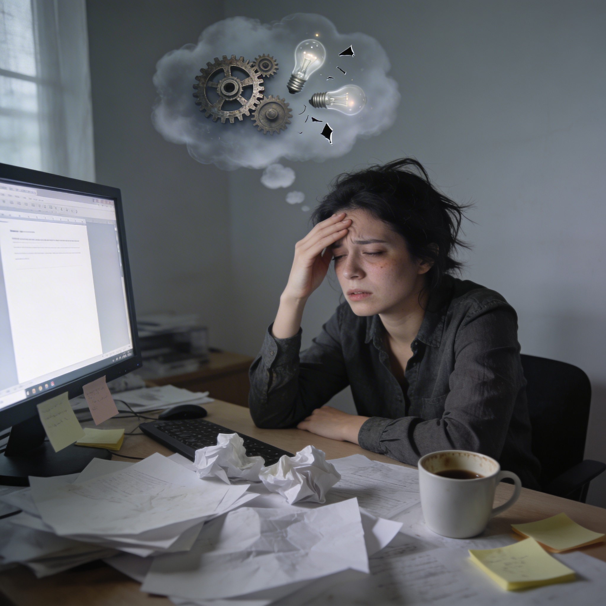 Femme, manque de sommeil, difficulté à réfléchir