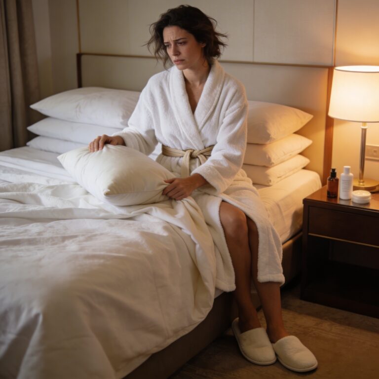 Femme, hôtel, mal dormi