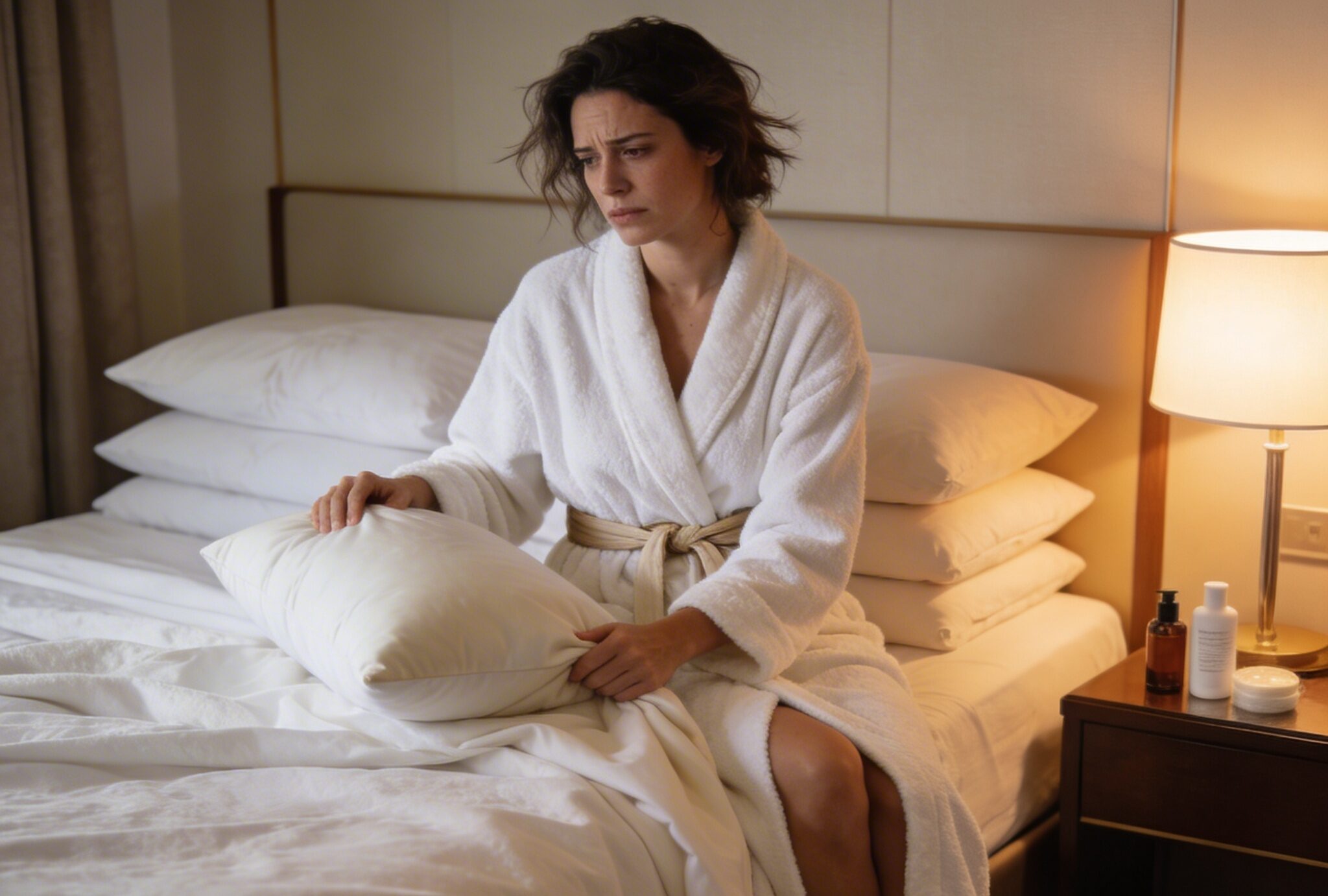 Femme, hôtel, mal dormi