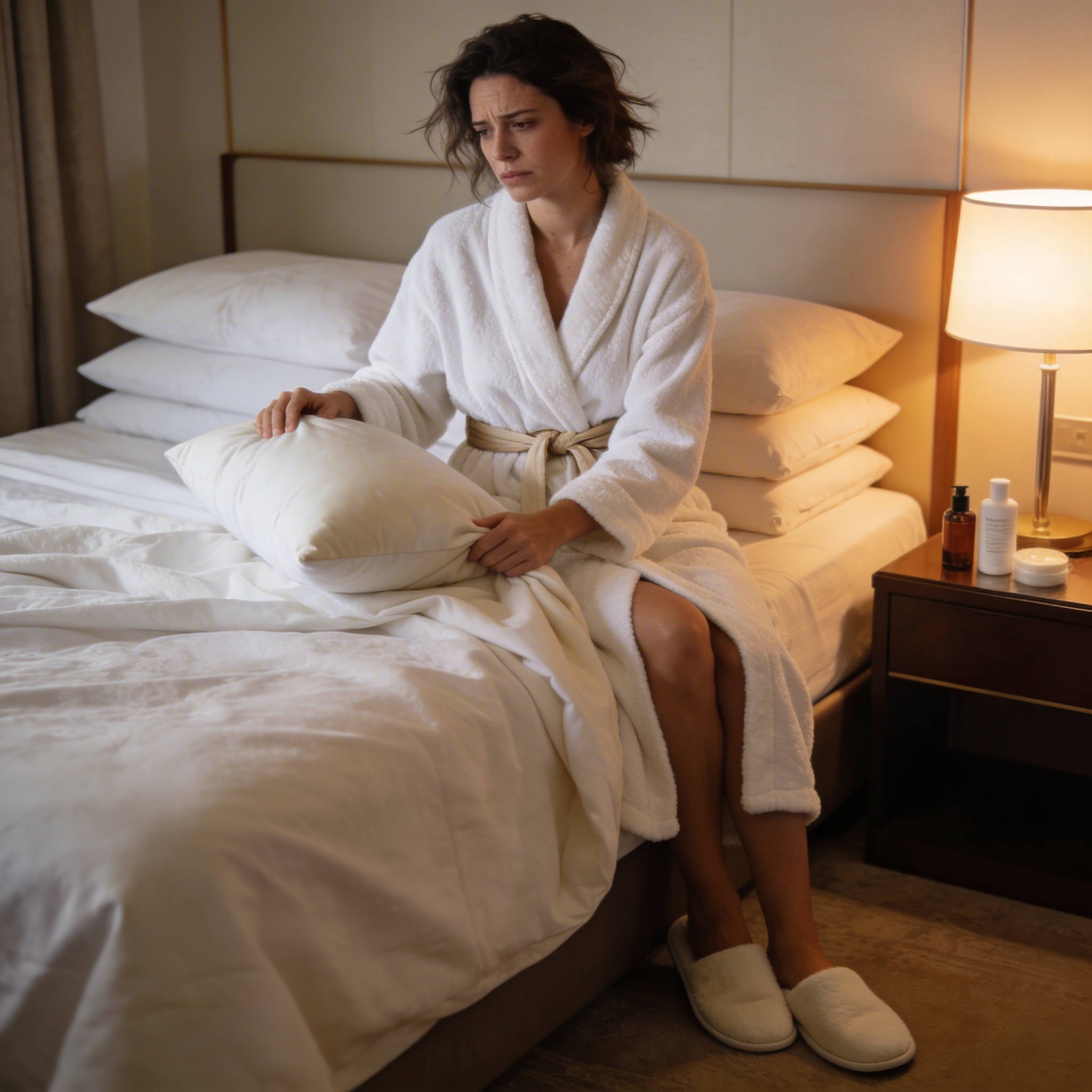 Femme, hôtel, mal dormi