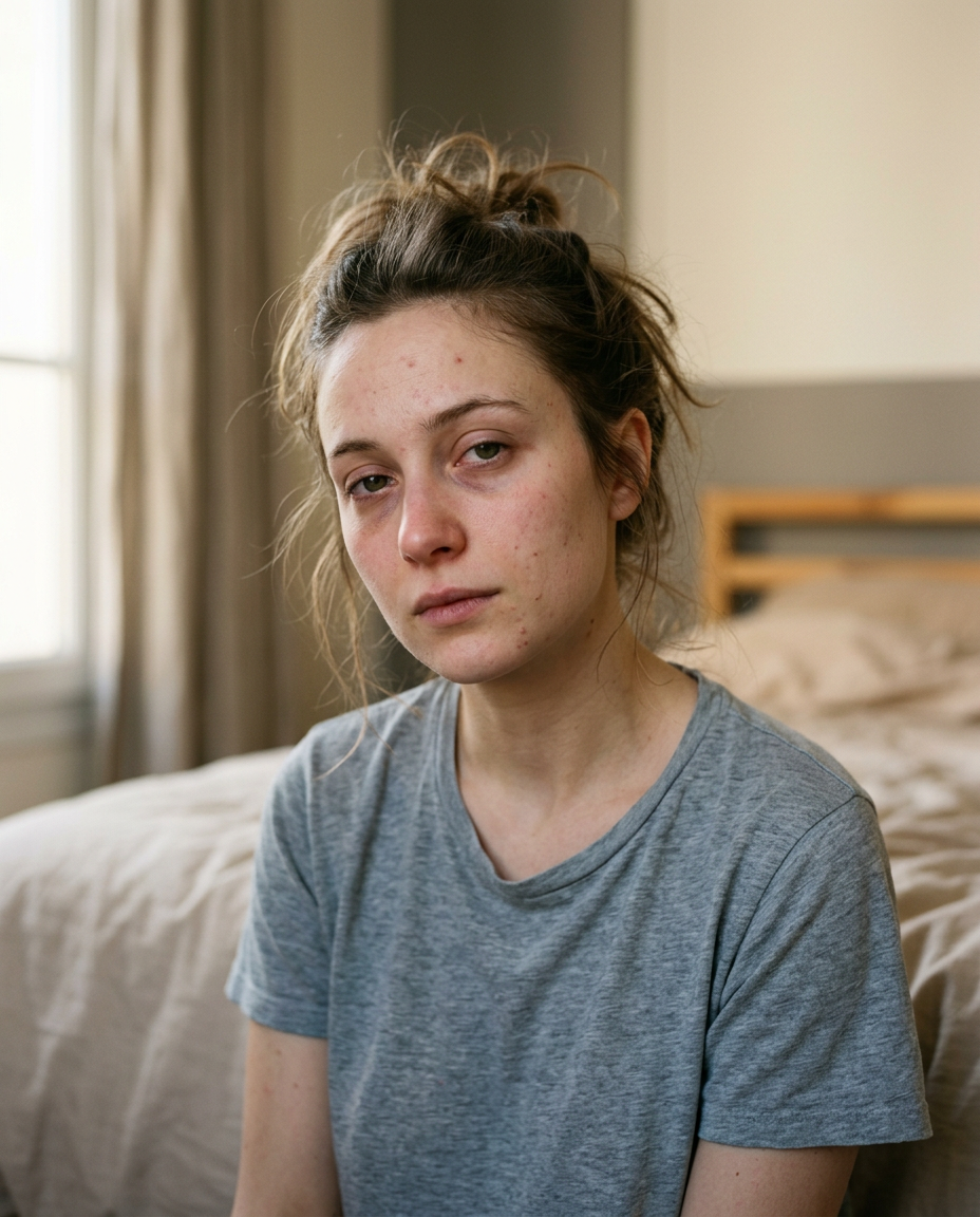 Femme peau abîmé, peu de sommeil