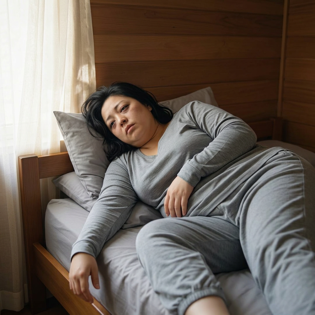 Femme enrobée, fatiguée, manque de sommeil