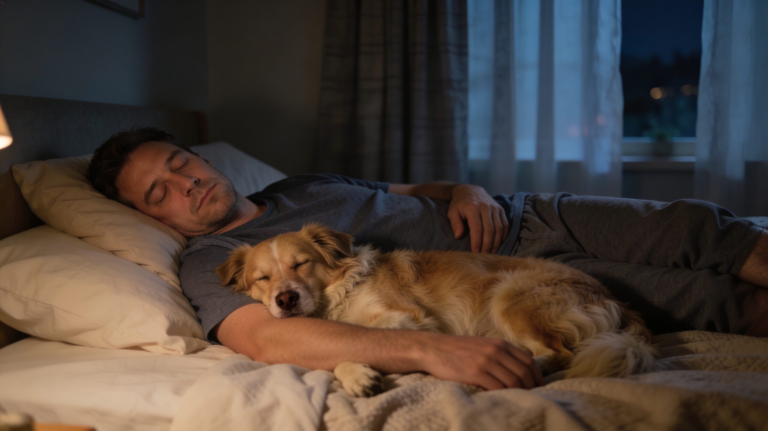 Dormir, animal, sommeil, chien, homme