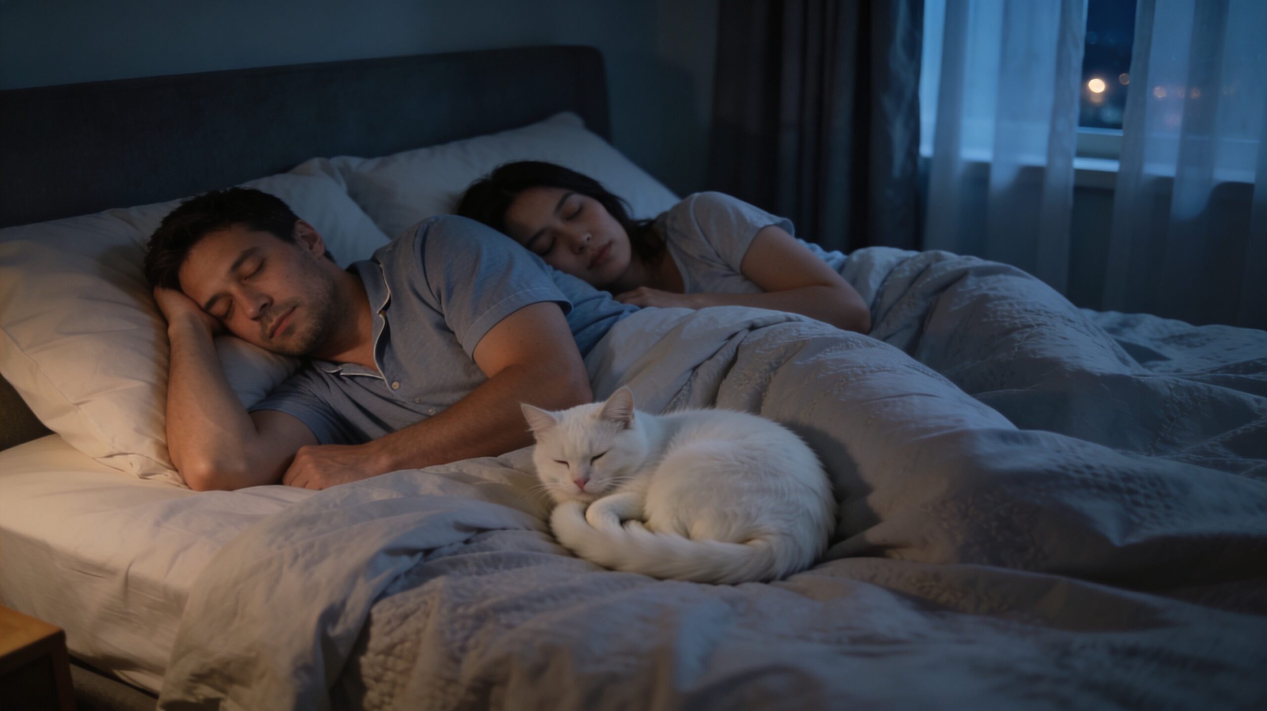 Dormir, animal, sommeil, chat, couple