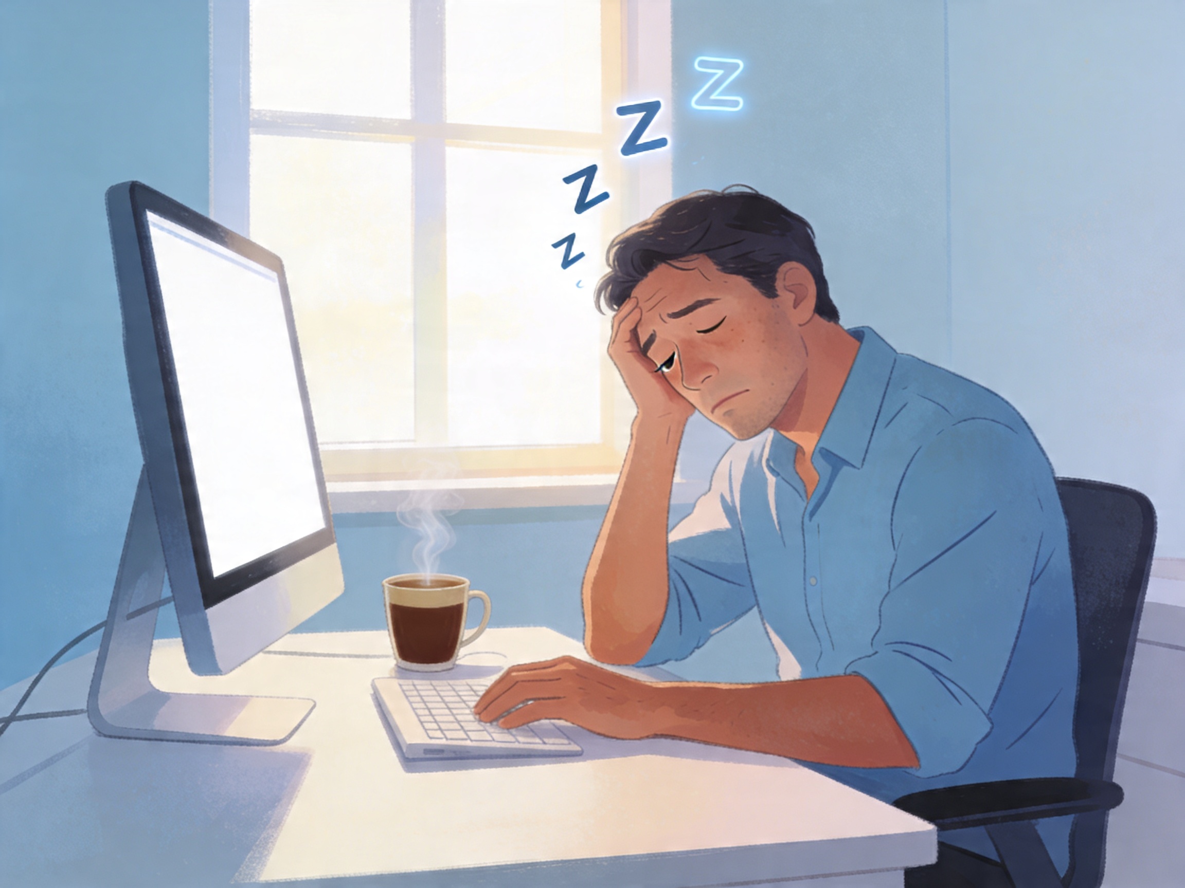 Narcolepsie, homme qui s'endort, sommeil